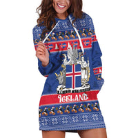 Iceland Christmas Hoodie Dress Coat Of Arms Christmas Pattern - Wonder Print Shop