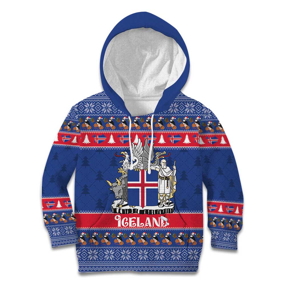 Iceland Christmas Kid Hoodie Coat Of Arms Christmas Pattern - Wonder Print Shop