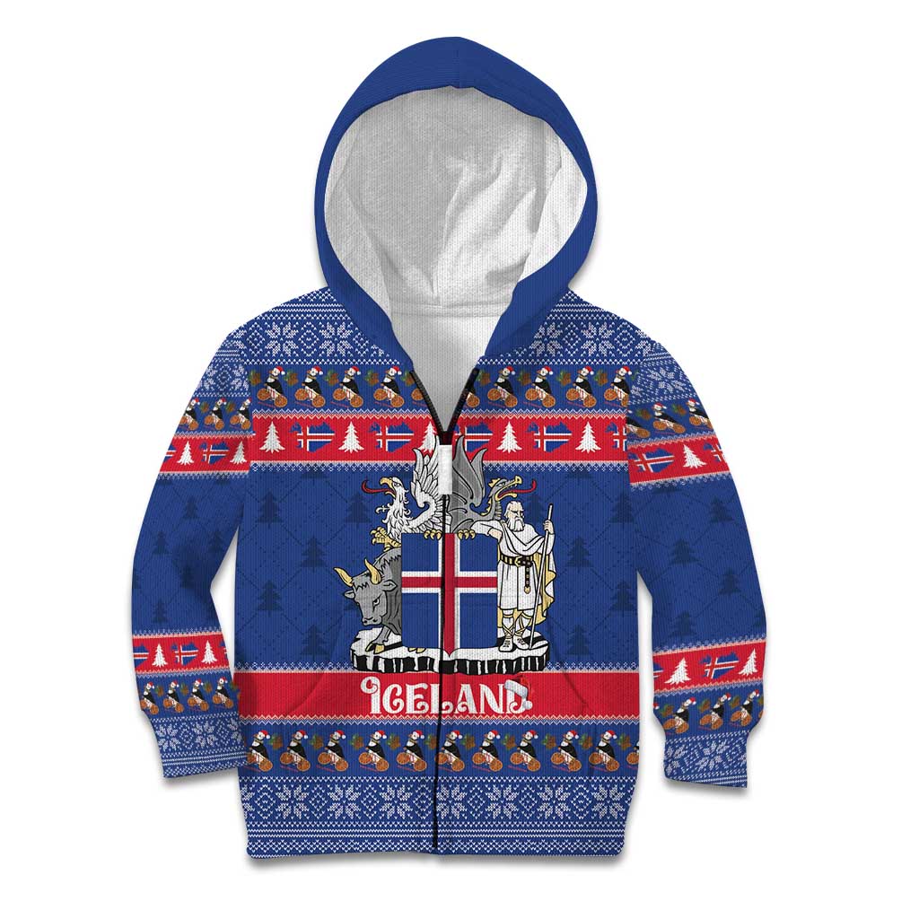 Iceland Christmas Kid Hoodie Coat Of Arms Christmas Pattern - Wonder Print Shop