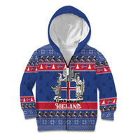 Iceland Christmas Kid Hoodie Coat Of Arms Christmas Pattern - Wonder Print Shop