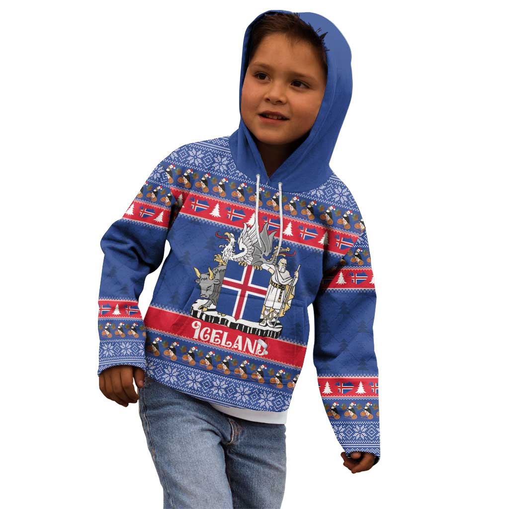 Iceland Christmas Kid Hoodie Coat Of Arms Christmas Pattern - Wonder Print Shop