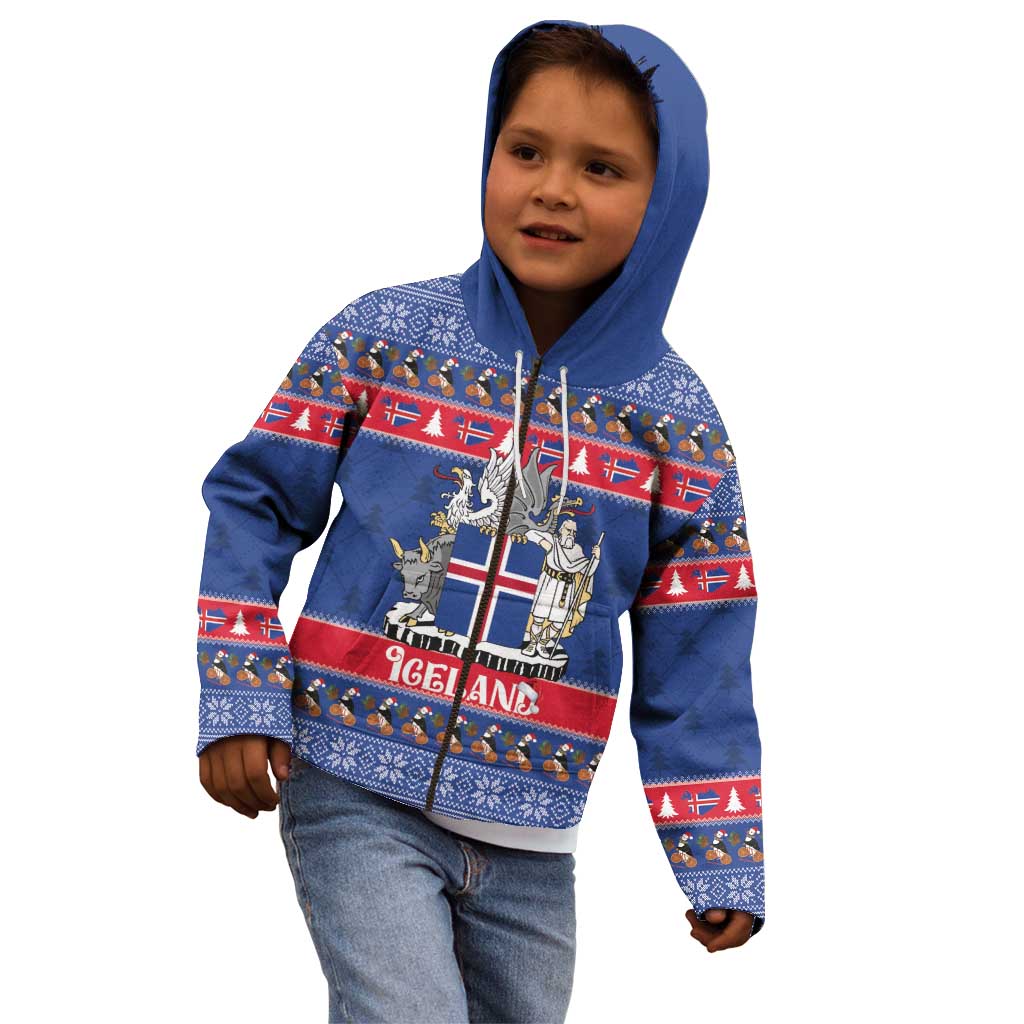 Iceland Christmas Kid Hoodie Coat Of Arms Christmas Pattern - Wonder Print Shop