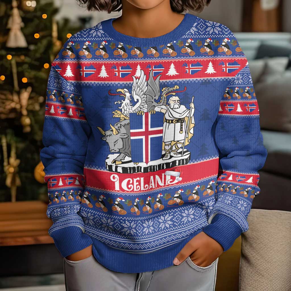 Iceland Christmas Kid Ugly Christmas Sweater Coat Of Arms Christmas Pattern - Wonder Print Shop