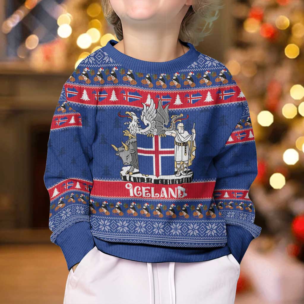 Iceland Christmas Kid Ugly Christmas Sweater Coat Of Arms Christmas Pattern - Wonder Print Shop