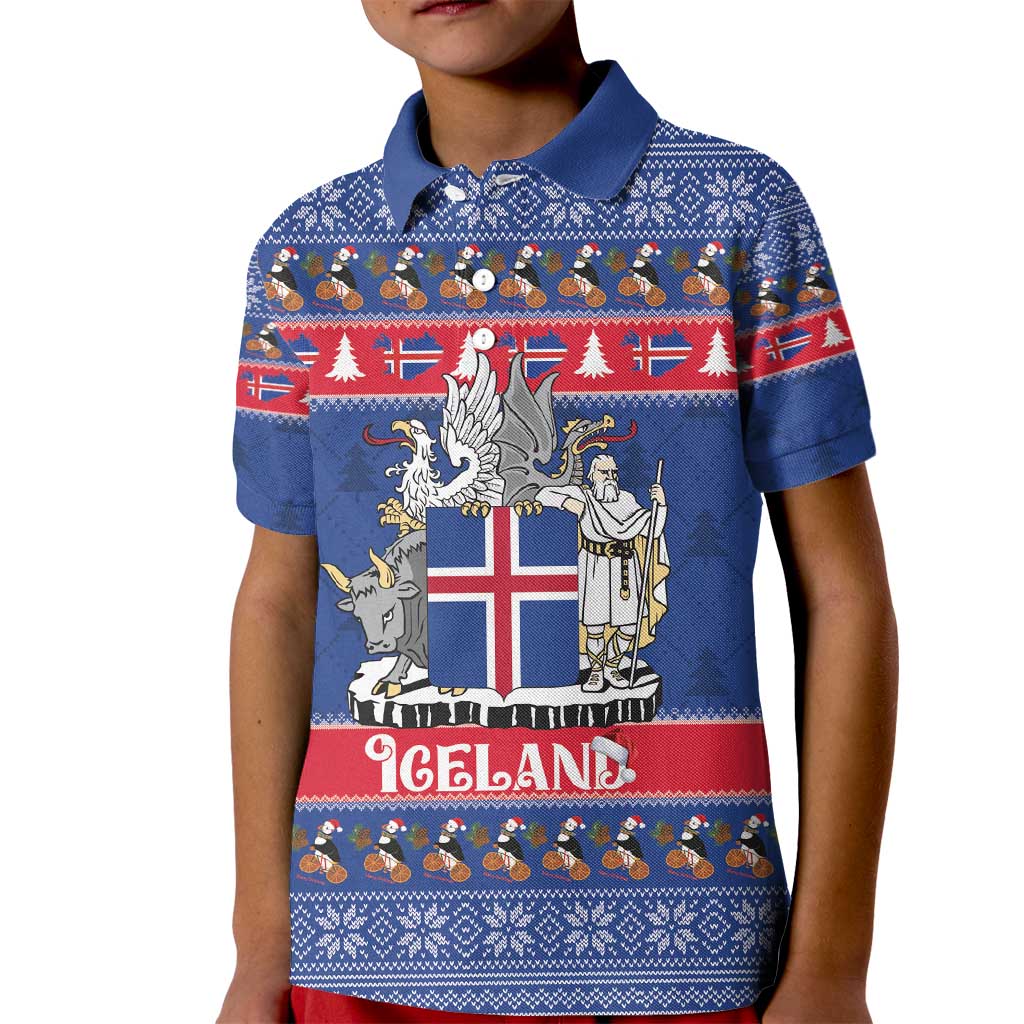 Iceland Christmas Kid Polo Shirt Coat Of Arms Christmas Pattern - Wonder Print Shop