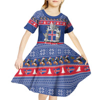 Iceland Christmas Kid Short Sleeve Dress Coat Of Arms Christmas Pattern - Wonder Print Shop