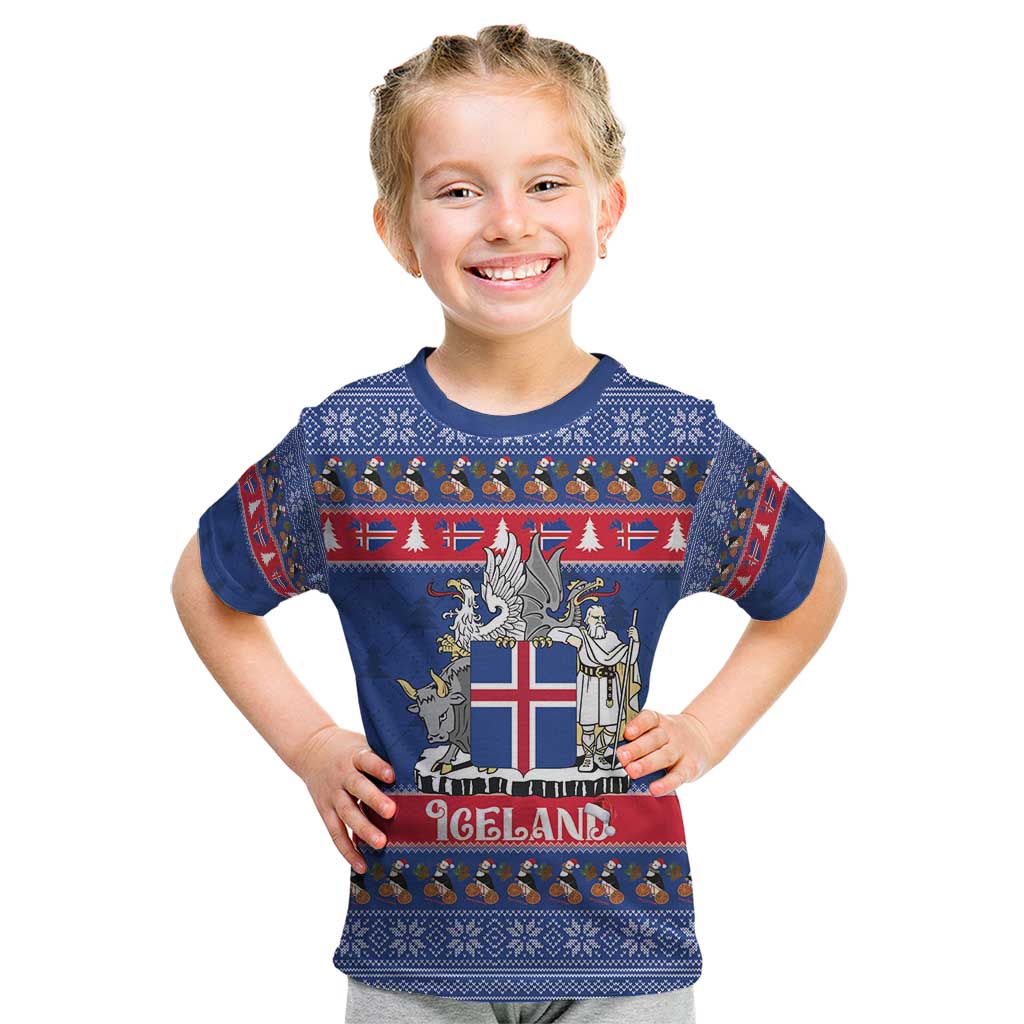 Iceland Christmas Kid T Shirt Coat Of Arms Christmas Pattern - Wonder Print Shop