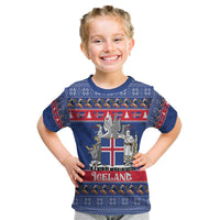 Iceland Christmas Kid T Shirt Coat Of Arms Christmas Pattern - Wonder Print Shop