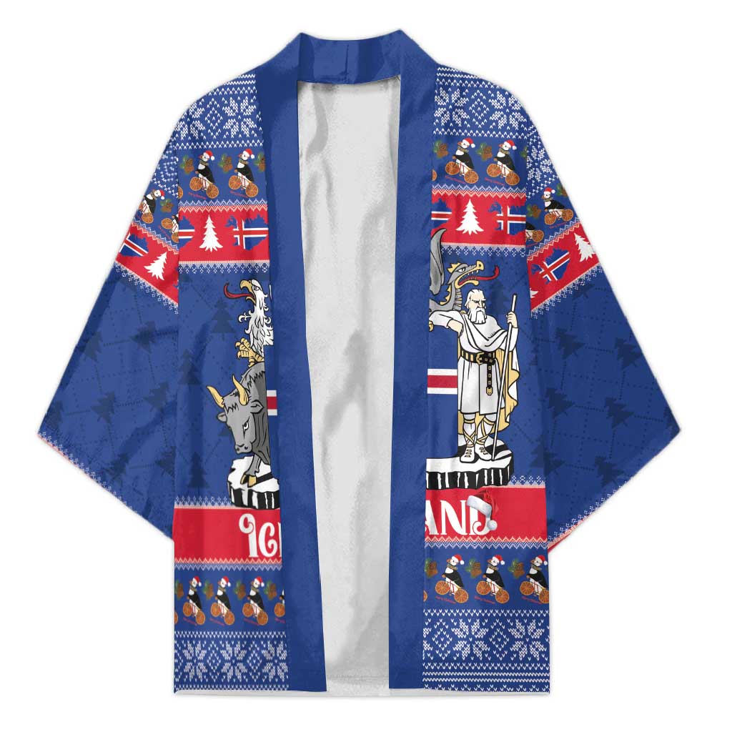 Iceland Christmas Kimono Coat Of Arms Christmas Pattern - Wonder Print Shop