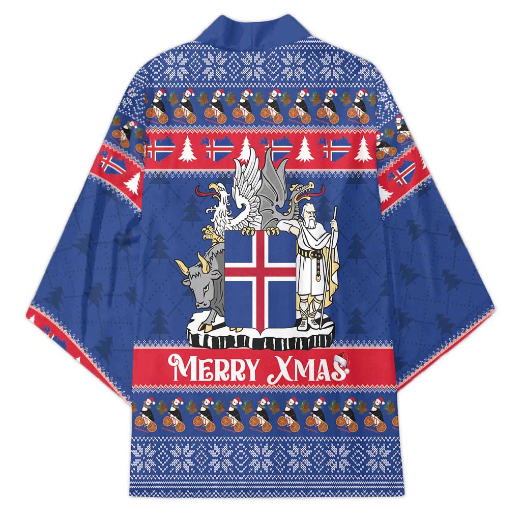Iceland Christmas Kimono Coat Of Arms Christmas Pattern - Wonder Print Shop