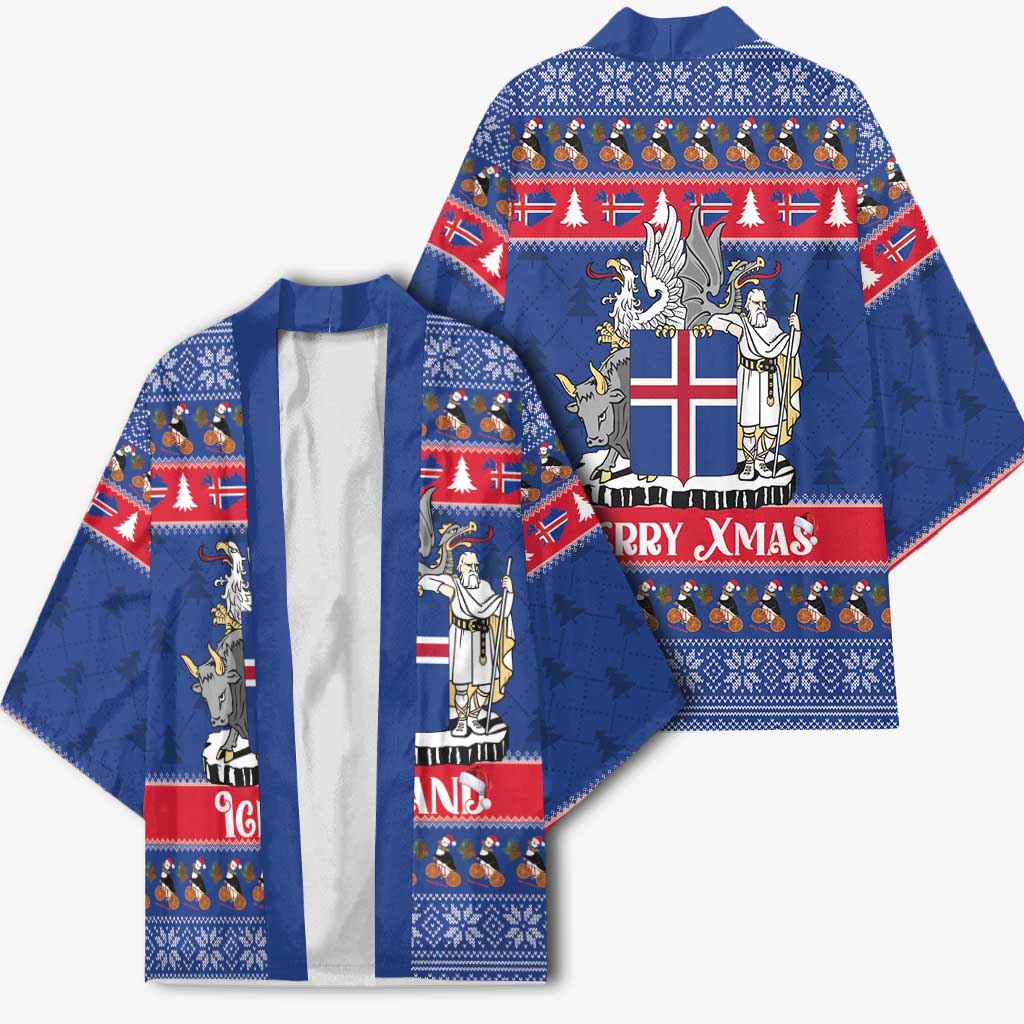 Iceland Christmas Kimono Coat Of Arms Christmas Pattern - Wonder Print Shop