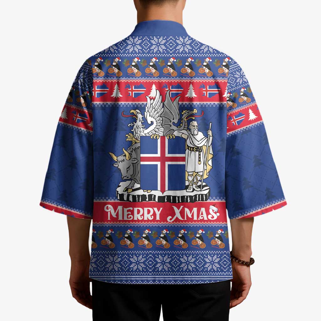 Iceland Christmas Kimono Coat Of Arms Christmas Pattern - Wonder Print Shop
