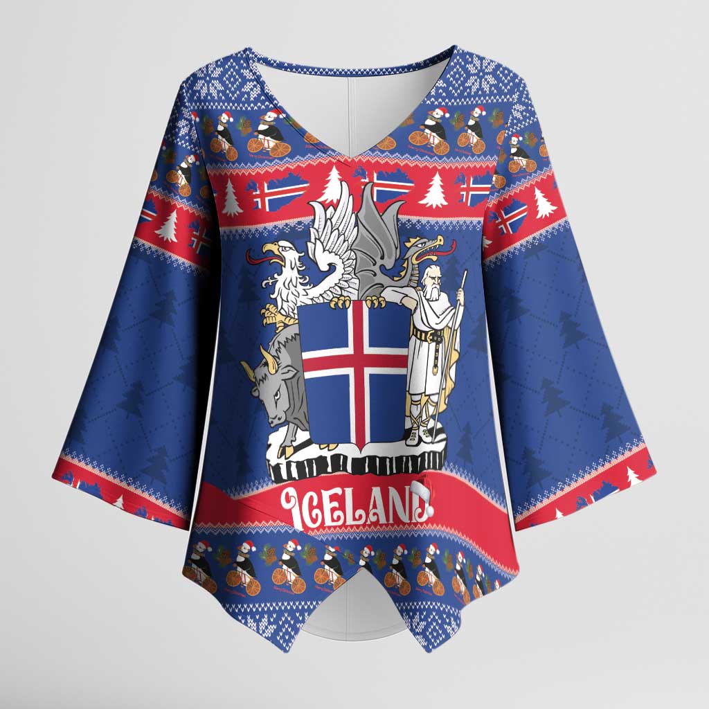 Iceland Christmas Kimono Sleeve Blouse Coat Of Arms Christmas Pattern - Wonder Print Shop
