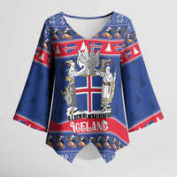 Iceland Christmas Kimono Sleeve Blouse Coat Of Arms Christmas Pattern - Wonder Print Shop