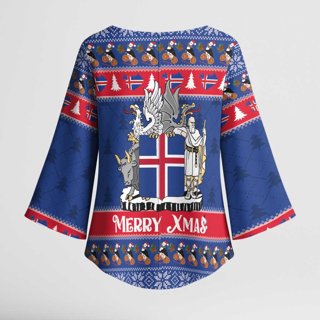 Iceland Christmas Kimono Sleeve Blouse Coat Of Arms Christmas Pattern - Wonder Print Shop