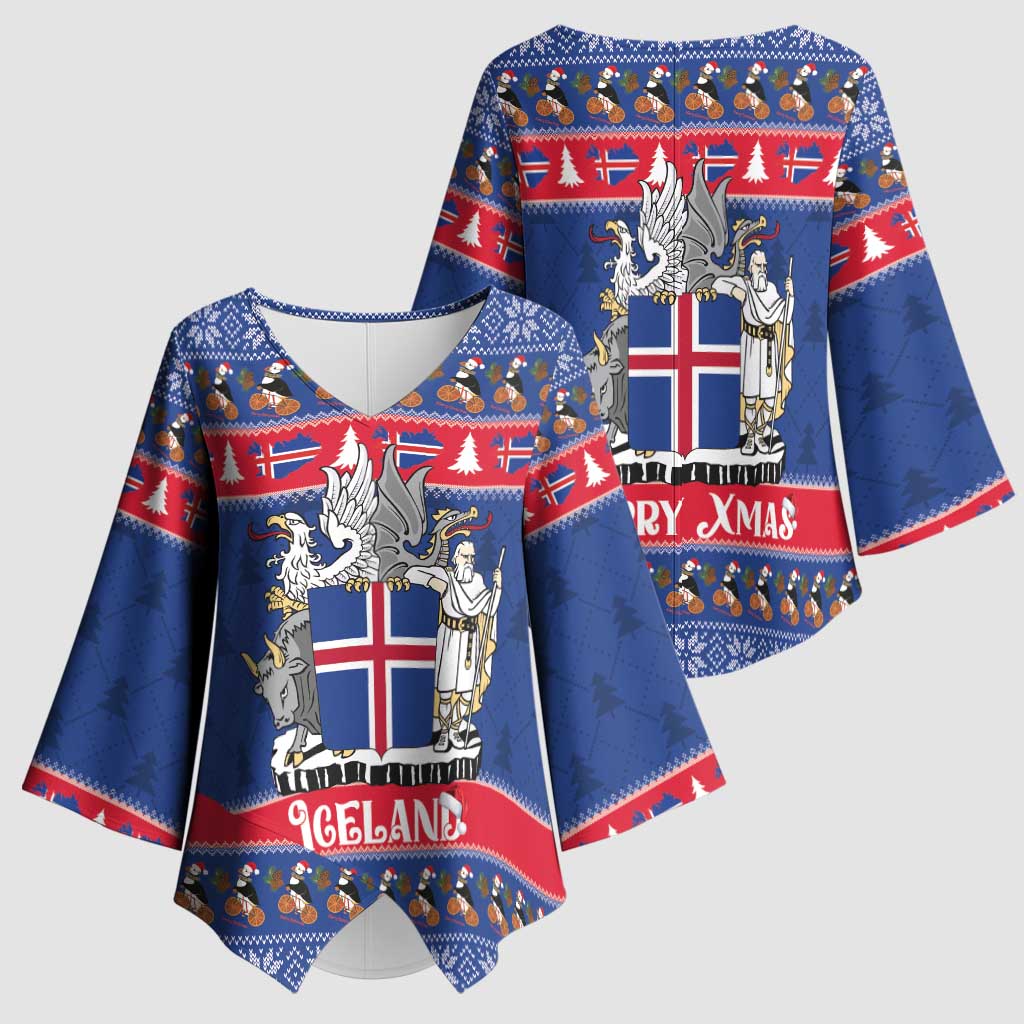 Iceland Christmas Kimono Sleeve Blouse Coat Of Arms Christmas Pattern - Wonder Print Shop