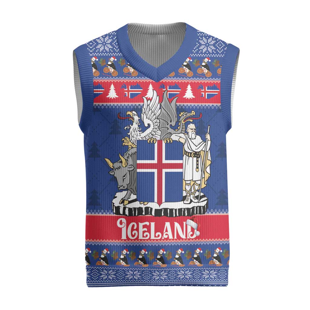 Iceland Christmas Knitted V-Neck Vest Coat Of Arms Christmas Pattern - Wonder Print Shop