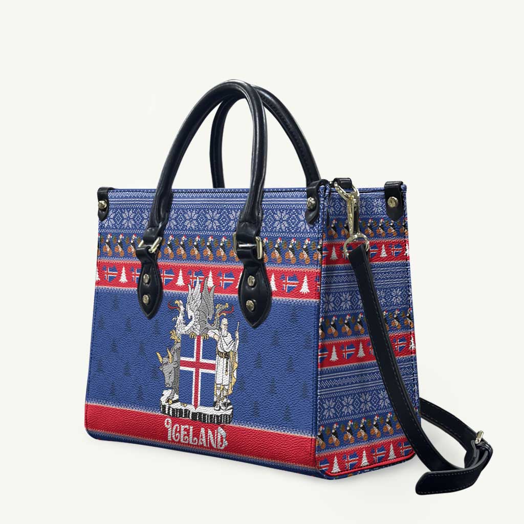 Iceland Christmas Leather Bag Coat Of Arms Christmas Pattern - Wonder Print Shop