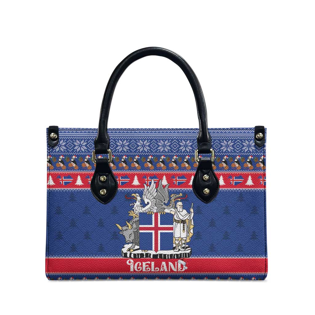 Iceland Christmas Leather Bag Coat Of Arms Christmas Pattern - Wonder Print Shop