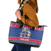 Iceland Christmas Leather Tote Bag Coat Of Arms Christmas Pattern - Wonder Print Shop