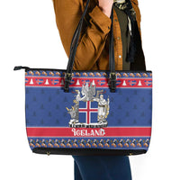 Iceland Christmas Leather Tote Bag Coat Of Arms Christmas Pattern - Wonder Print Shop