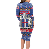 Iceland Christmas Long Sleeve Bodycon Dress Coat Of Arms Christmas Pattern - Wonder Print Shop