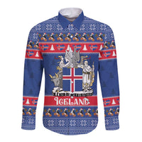 Iceland Christmas Long Sleeve Button Shirt Coat Of Arms Christmas Pattern - Wonder Print Shop