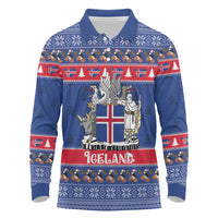 Iceland Christmas Long Sleeve Polo Shirt Coat Of Arms Christmas Pattern - Wonder Print Shop