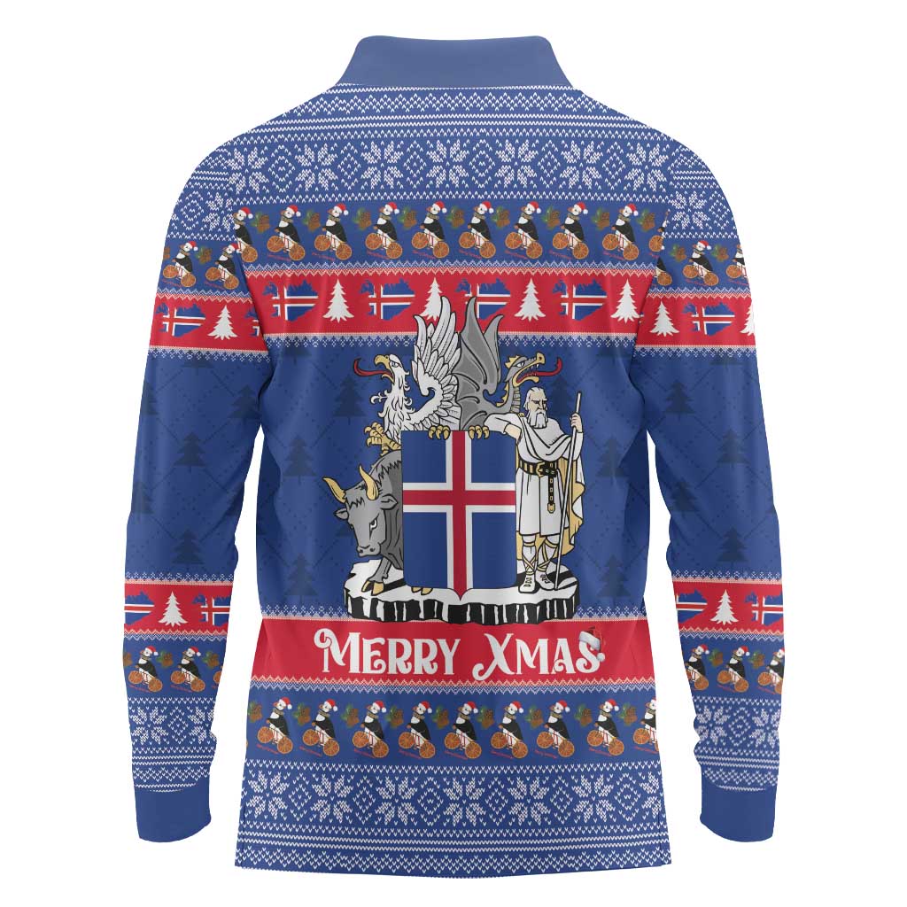 Iceland Christmas Long Sleeve Polo Shirt Coat Of Arms Christmas Pattern - Wonder Print Shop