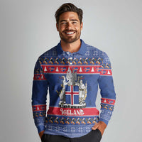 Iceland Christmas Long Sleeve Polo Shirt Coat Of Arms Christmas Pattern - Wonder Print Shop