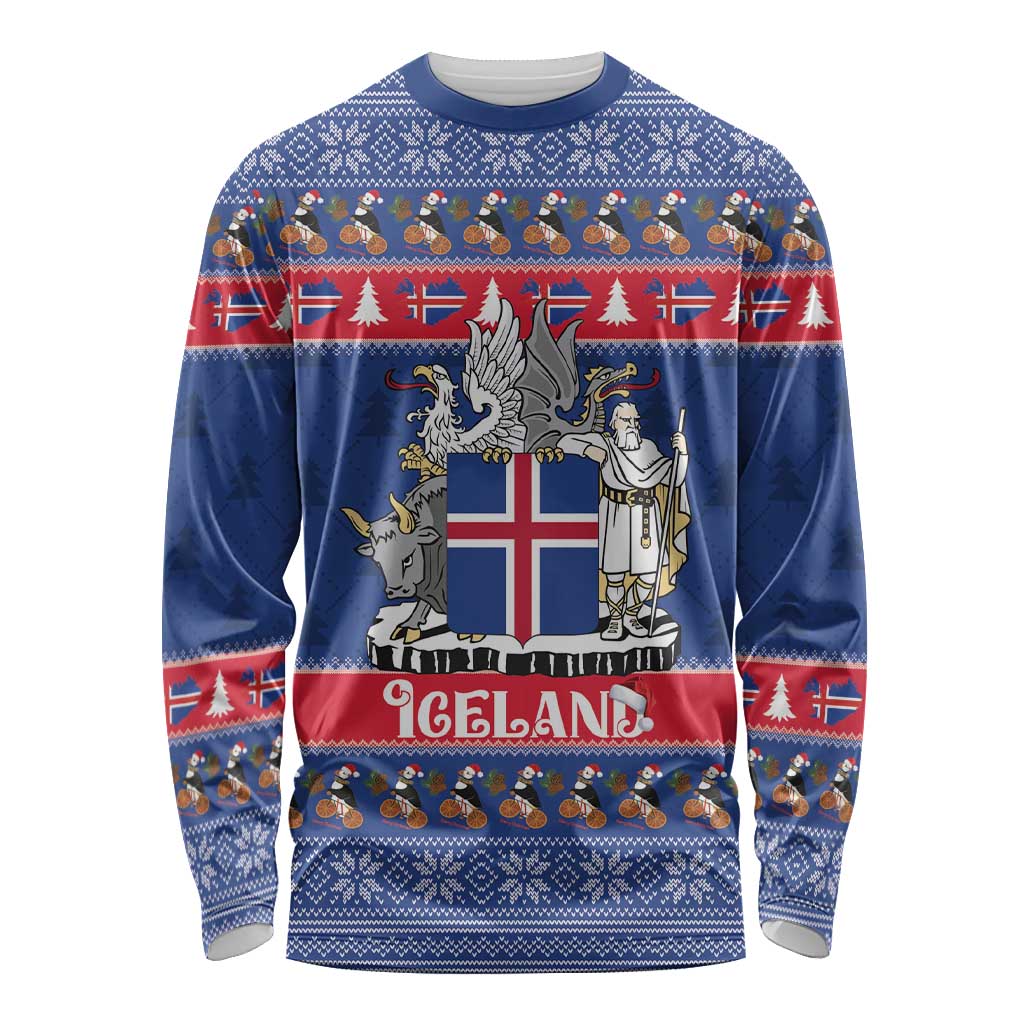 Iceland Christmas Long Sleeve Shirt Coat Of Arms Christmas Pattern - Wonder Print Shop