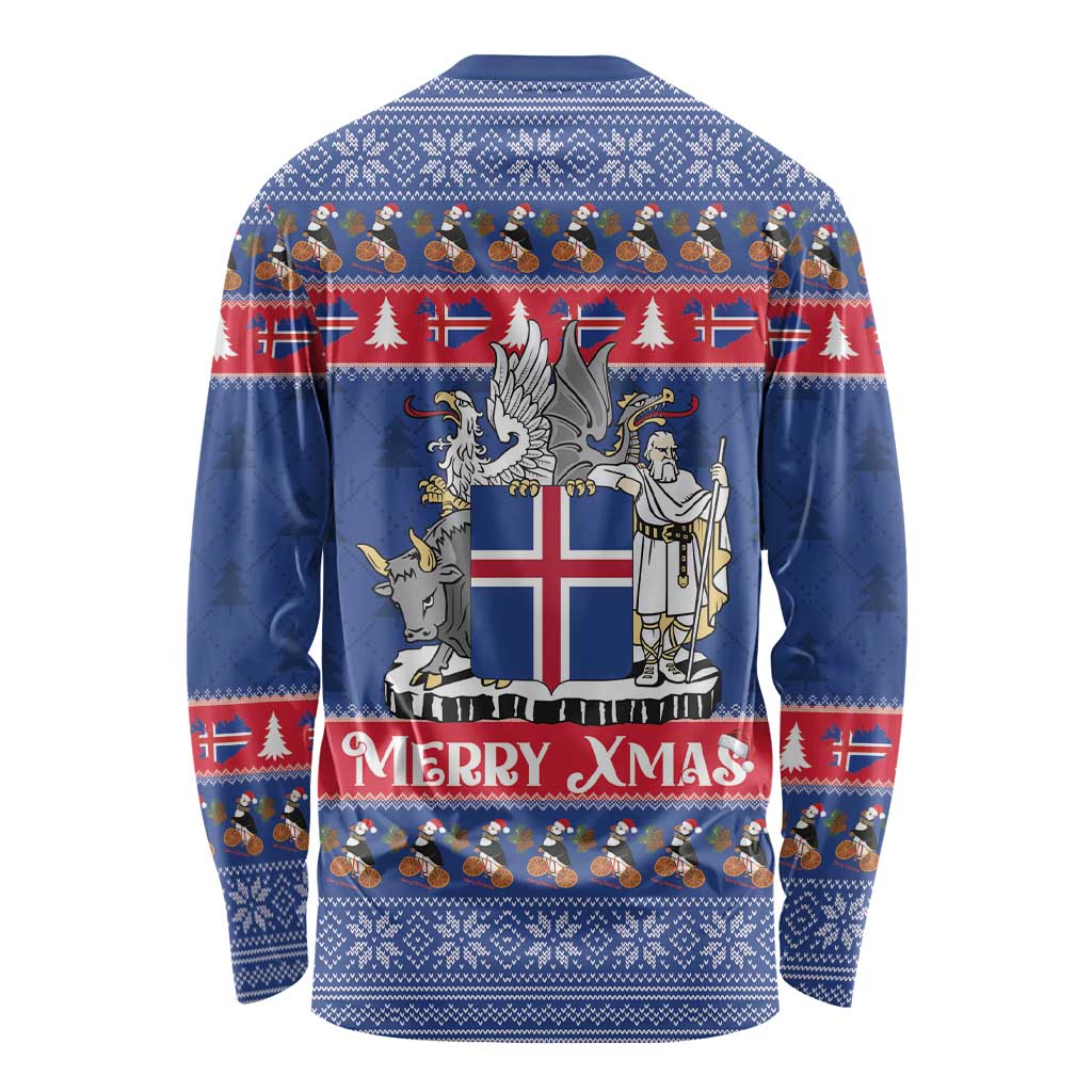 Iceland Christmas Long Sleeve Shirt Coat Of Arms Christmas Pattern - Wonder Print Shop