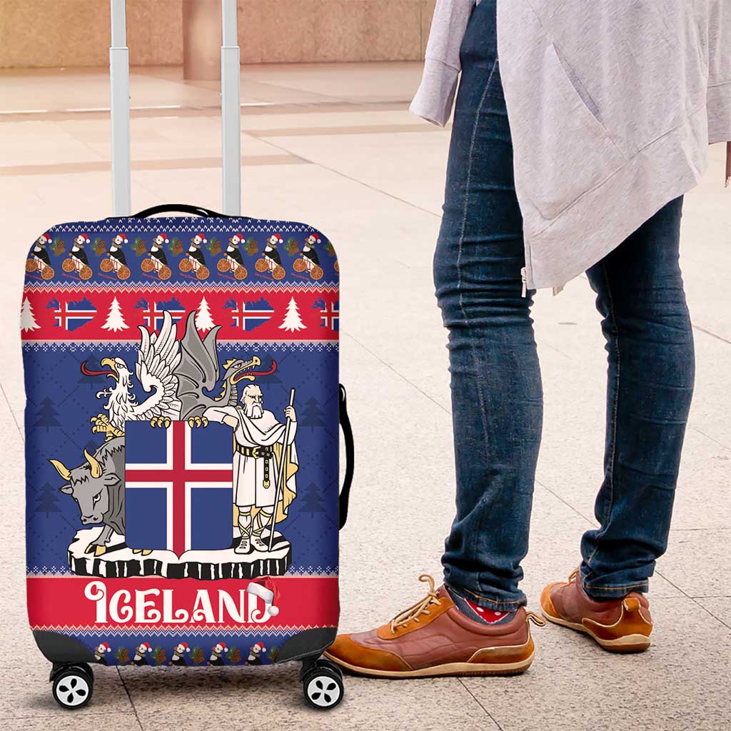 Iceland Christmas Luggage Cover Coat Of Arms Christmas Pattern - Wonder Print Shop