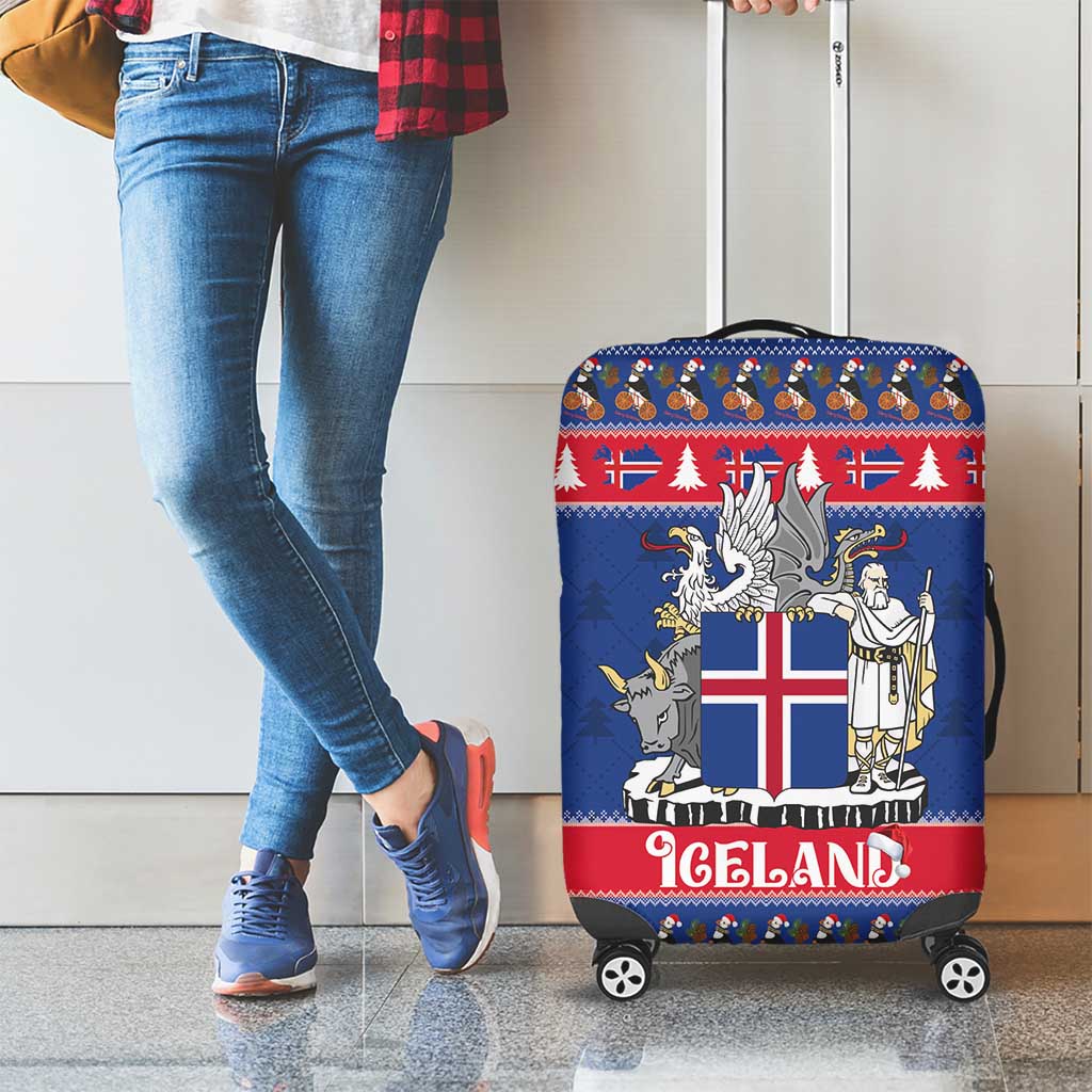 Iceland Christmas Luggage Cover Coat Of Arms Christmas Pattern - Wonder Print Shop