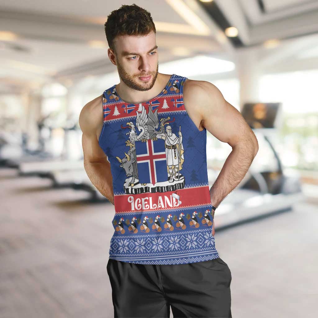 Iceland Christmas Men Tank Top Coat Of Arms Christmas Pattern - Wonder Print Shop