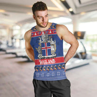 Iceland Christmas Men Tank Top Coat Of Arms Christmas Pattern - Wonder Print Shop