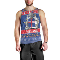 Iceland Christmas Men Tank Top Coat Of Arms Christmas Pattern - Wonder Print Shop