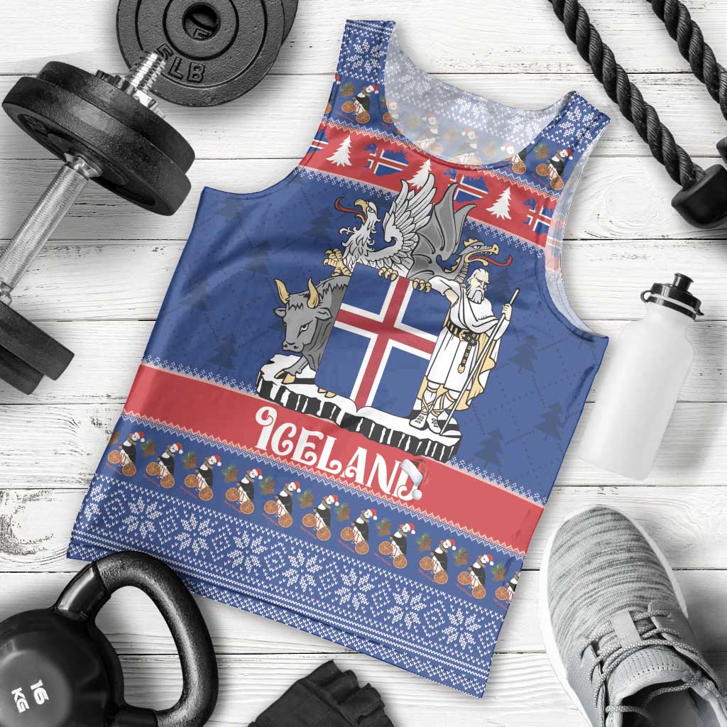 Iceland Christmas Men Tank Top Coat Of Arms Christmas Pattern - Wonder Print Shop