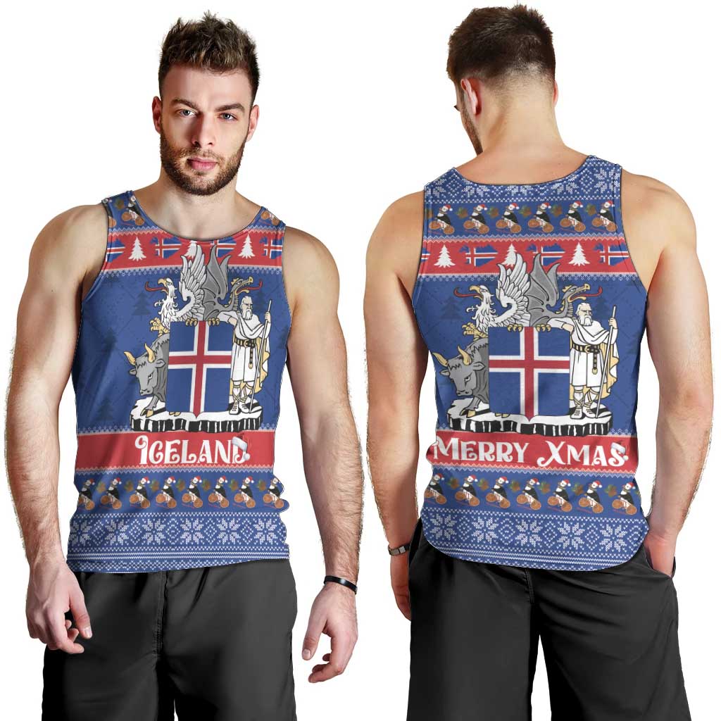 Iceland Christmas Men Tank Top Coat Of Arms Christmas Pattern - Wonder Print Shop