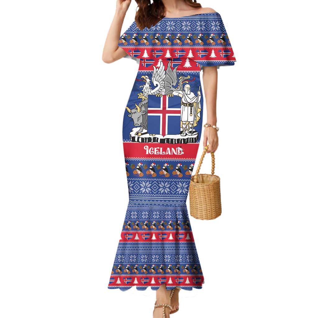 Iceland Christmas Mermaid Dress Coat Of Arms Christmas Pattern - Wonder Print Shop