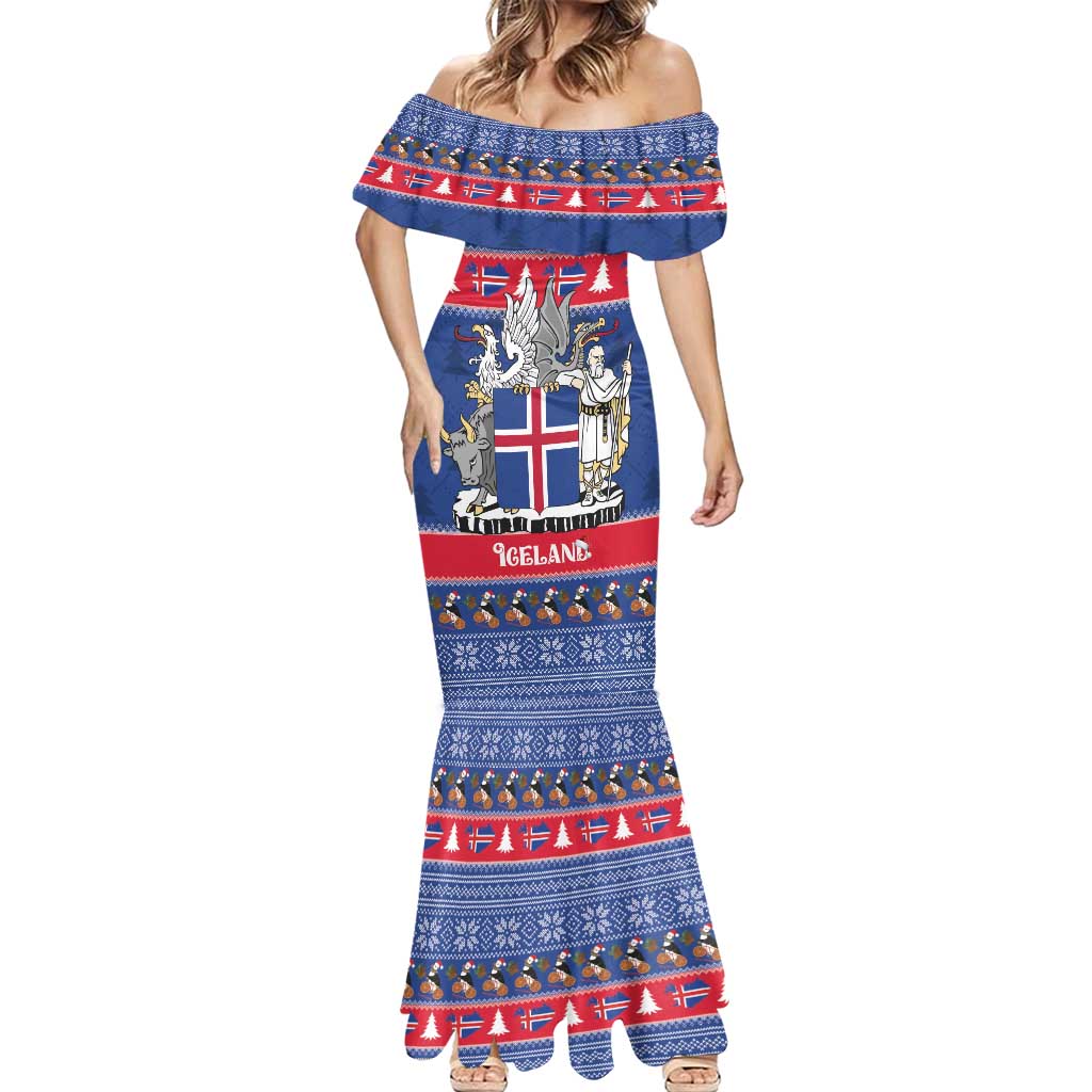 Iceland Christmas Mermaid Dress Coat Of Arms Christmas Pattern - Wonder Print Shop