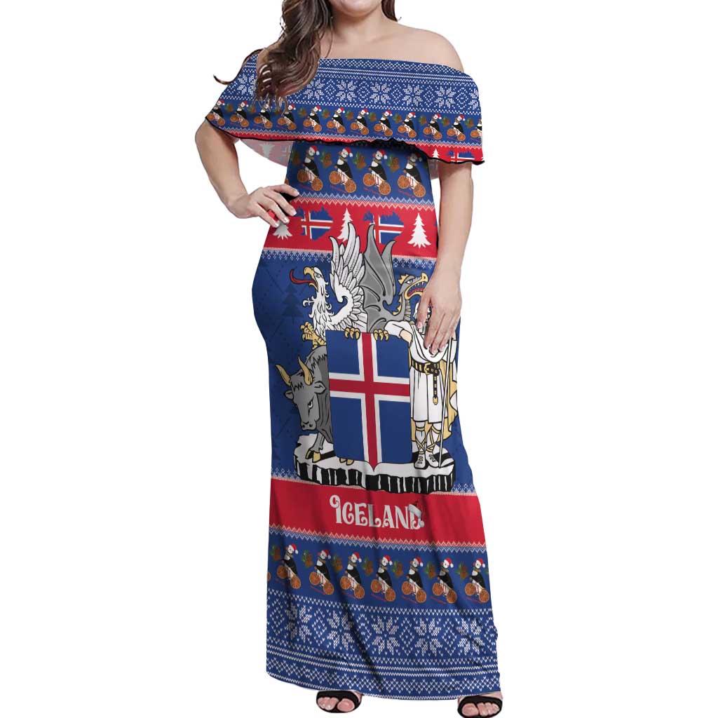 Iceland Christmas Off Shoulder Maxi Dress Coat Of Arms Christmas Pattern - Wonder Print Shop