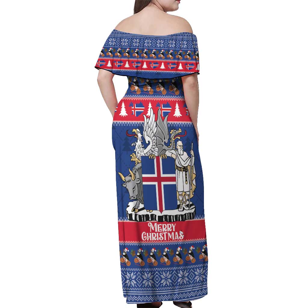 Iceland Christmas Off Shoulder Maxi Dress Coat Of Arms Christmas Pattern - Wonder Print Shop