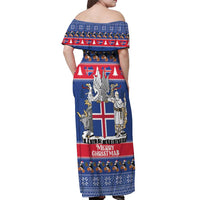 Iceland Christmas Off Shoulder Maxi Dress Coat Of Arms Christmas Pattern - Wonder Print Shop