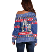 Iceland Christmas Off Shoulder Sweater Coat Of Arms Christmas Pattern - Wonder Print Shop