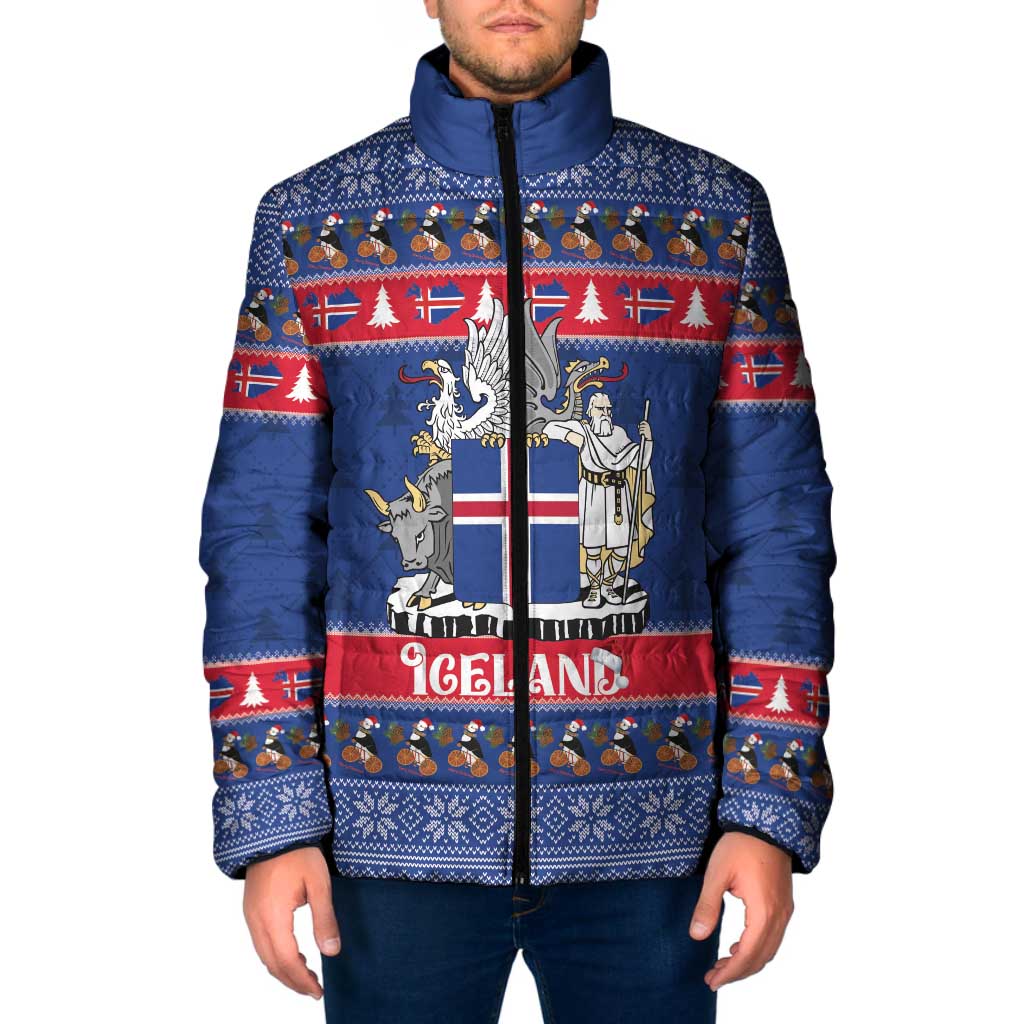 Iceland Christmas Padded Jacket Coat Of Arms Christmas Pattern - Wonder Print Shop