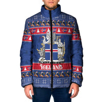 Iceland Christmas Padded Jacket Coat Of Arms Christmas Pattern - Wonder Print Shop
