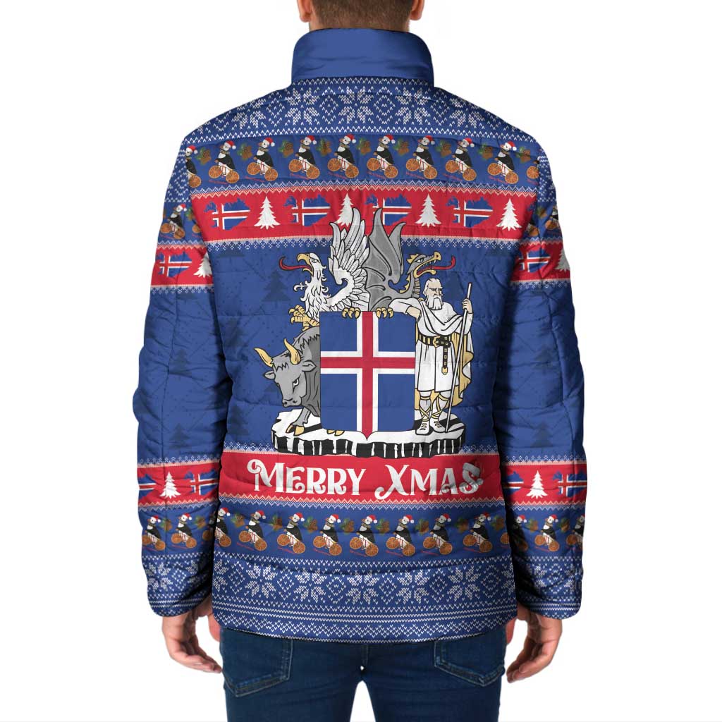 Iceland Christmas Padded Jacket Coat Of Arms Christmas Pattern - Wonder Print Shop