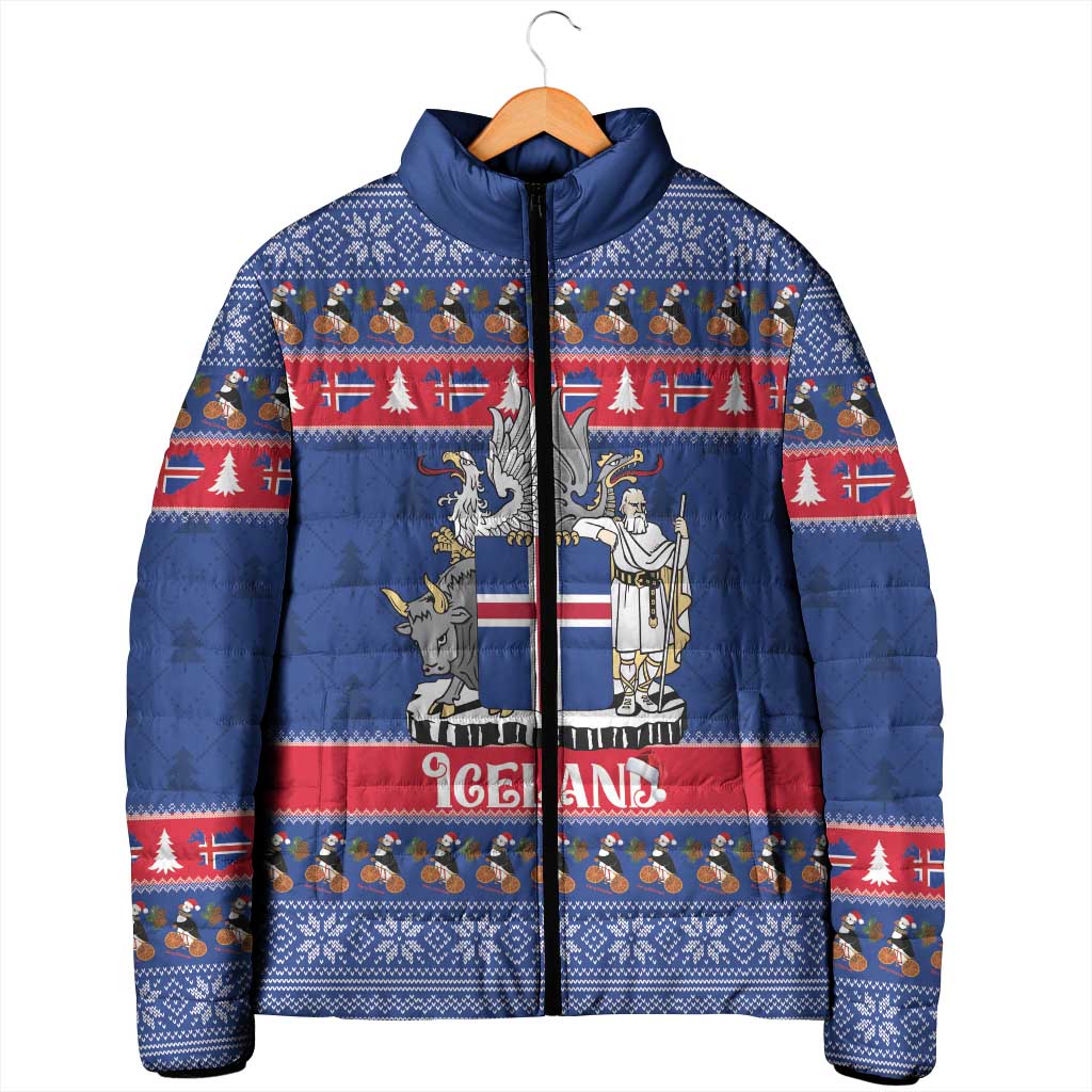 Iceland Christmas Padded Jacket Coat Of Arms Christmas Pattern - Wonder Print Shop