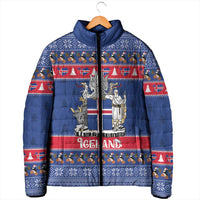 Iceland Christmas Padded Jacket Coat Of Arms Christmas Pattern - Wonder Print Shop